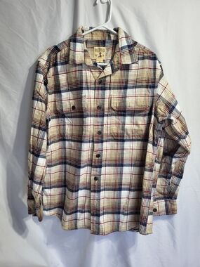 RedHead Plaid Button-Up Shirt in Cream, Navy & Red, Size Large